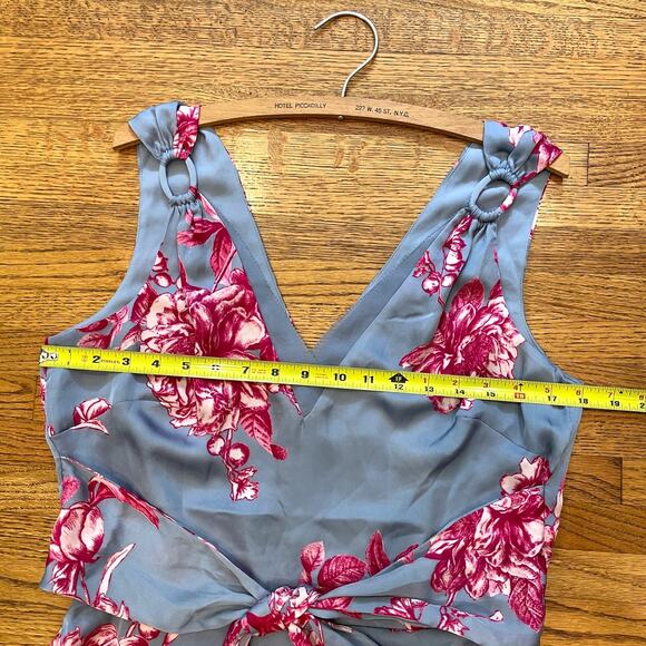 White House Black Market Tie Front Floral Maxi Dress Sz 8 Gray Satin Fit & Flare - Picture 7 of 12